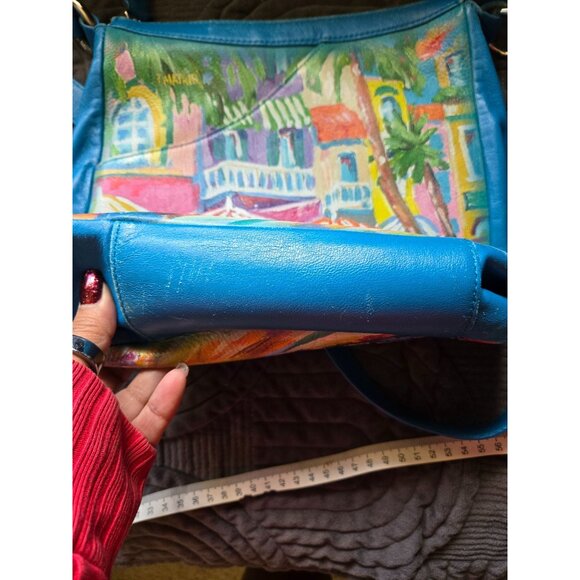 Jeon Genuine Leather Hand Painted Tropical Street  Scene Crossbody EUC - Picture 7 of 10